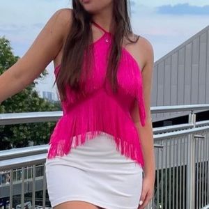 Pink Fringe Halter Top Size Large